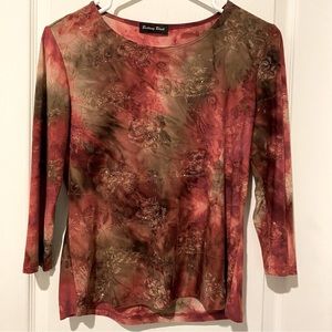 Brittany Black Floral Paisley Tie Dye Top with Embossed Gold Metallic Floral
